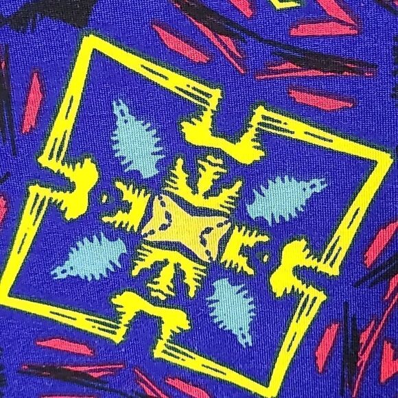 LuLaRoe Perfect T XS 4/6/8/10 Knit Tee Blue Neon Tribal Print Shirt Swing Top - Picture 9 of 10